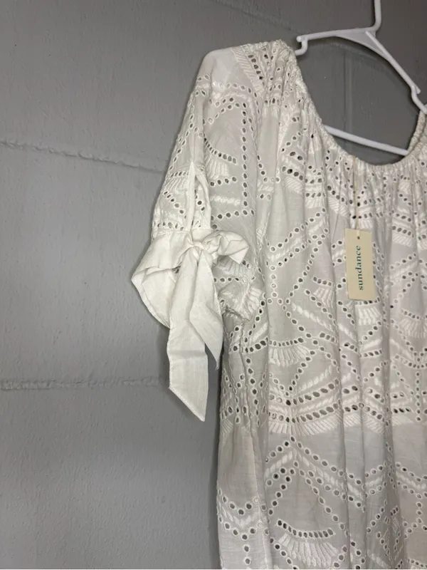 NWT Sundance White Tie Sleeve Eyelet Blouse Women’s Size Small 100% Cotton - Image 2