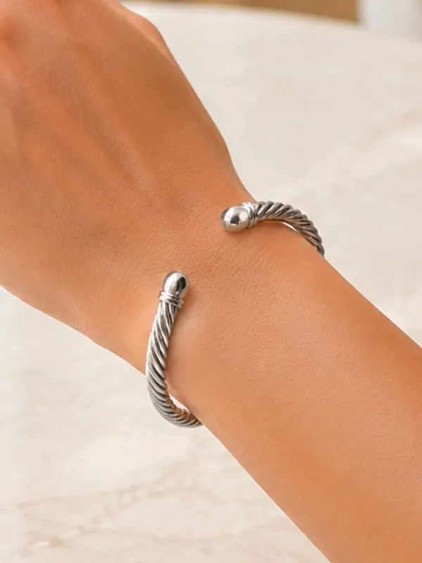Silver Cable Twist Cuff Bracelet Open Bangle Polished NWT - Image 6