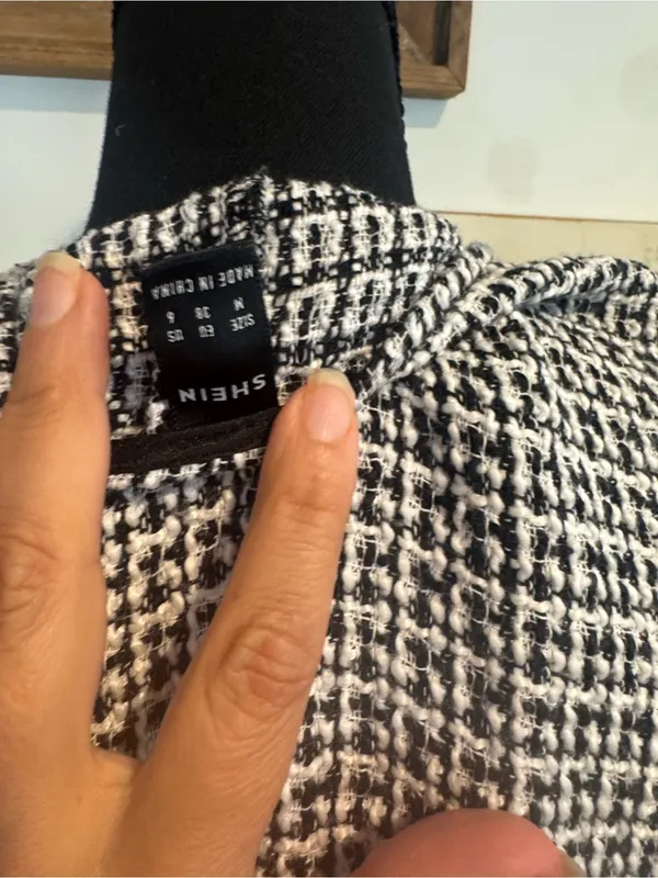 SHEIN Black & White Houndstooth Button-Front Crop Blazer - Image 5