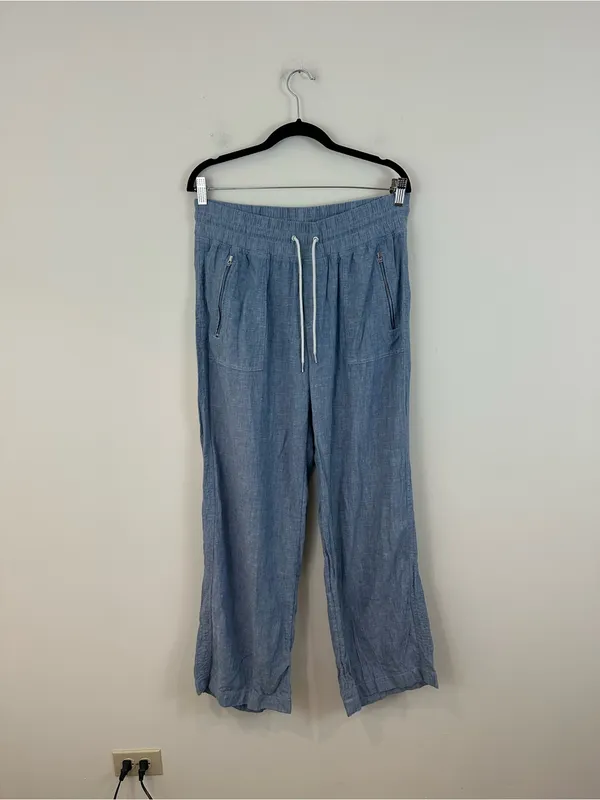 Athleta Blue Elastic Waist Pull On Cabo Linen Wide Leg Pants Women's Size 14 - Image 2