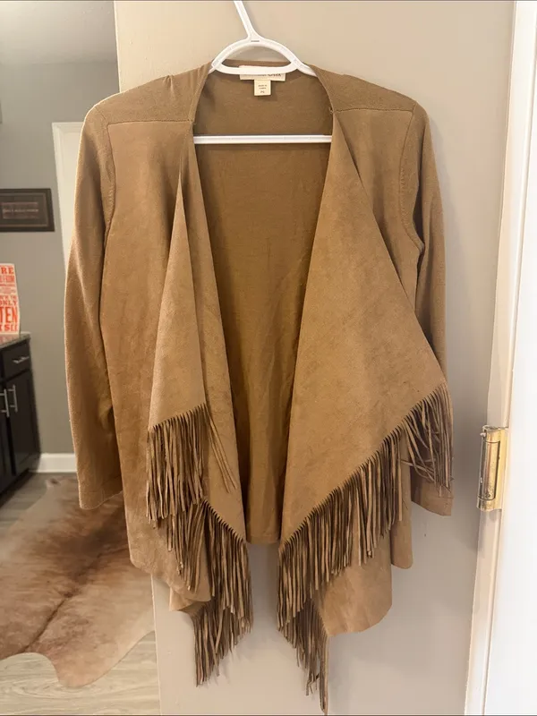 Vintage Coldwater Creek Suede-Feel Fringe Cardigan Jacket petite small - Image 2