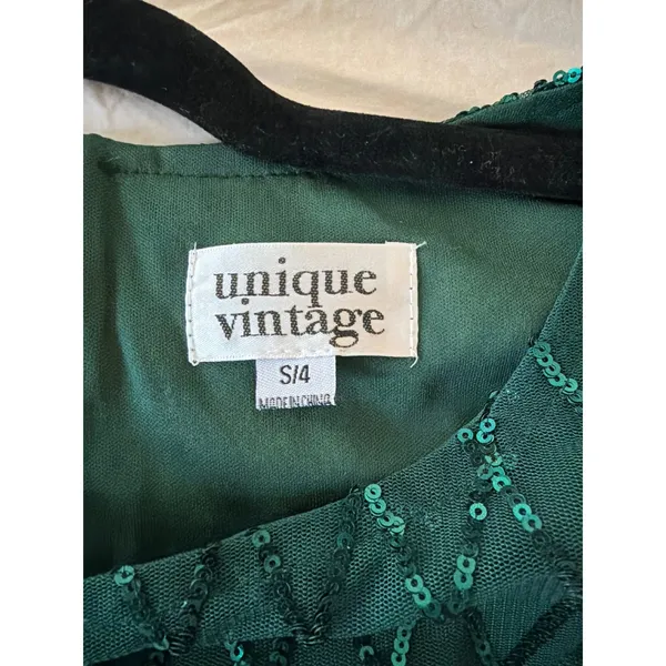Unique Vintage 1920s Margaux Emerald Green Sequin Fringe Flapper Dress Small 4 - Image 6