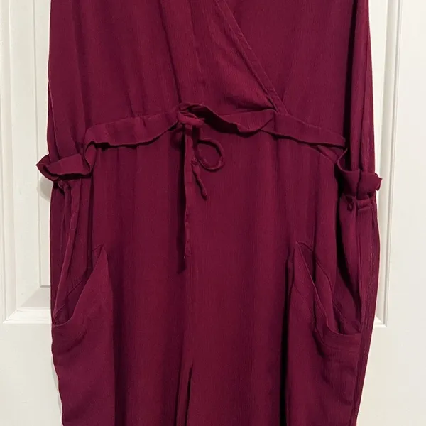 Earthbound Jumpsuit Small Burgundy Red jogger Leg Faux Wrap Sleeveless Gauze - Image 4