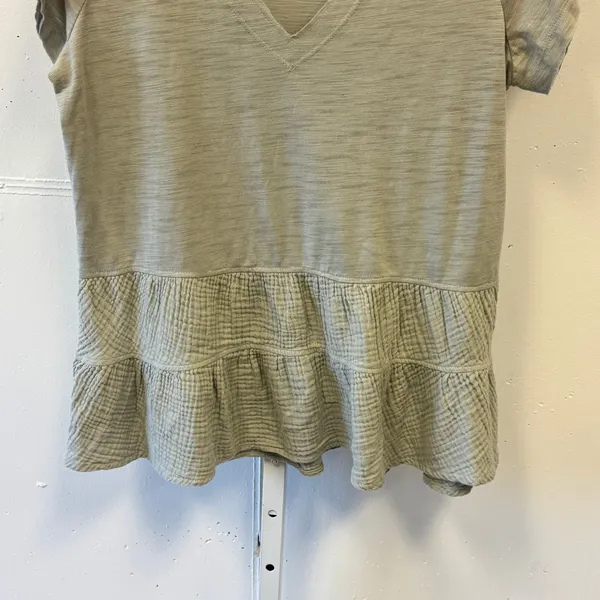Altar'd State Sage Green V-Neck Tiered Peplum Mixed Media Gauze Top T-shirt Lg - Image 4