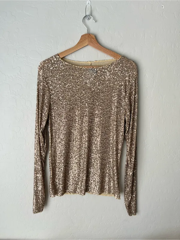 Intimately Free People Gold Rush Sequin Festival Top Long Sleeve Size Medium - Image 3