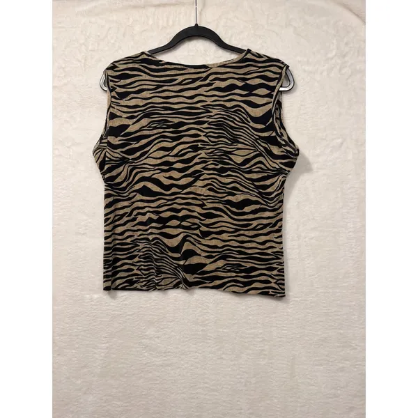 Notations Zebra‎ Animal Print Tank Top Womens Large Tan Black Ribbed Shell - Image 6
