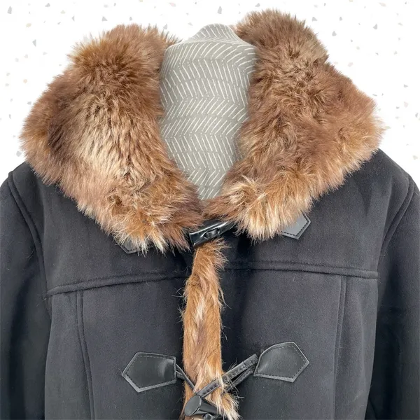 Black Faux Fur Lined Hooded Winter Coat Microsuede Coldwater Creek Petite L | 14 - Image 3