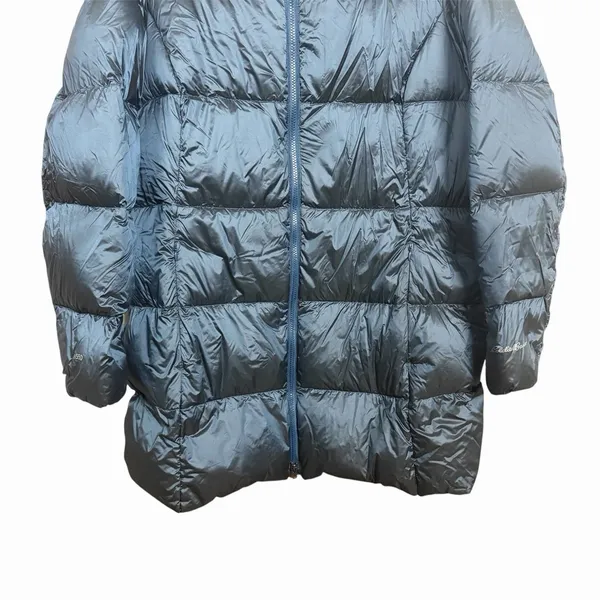 Eddie Bauer Luna Peak Women Sz XXL Down Parka Coat Blue Hooded Quilted Full Zip - Image 3