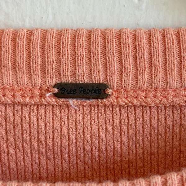 FREE PEOPLE The Mix Cuff Thermal Orange Coral Waffle Knit Crochet Top Womens XS - Image 4