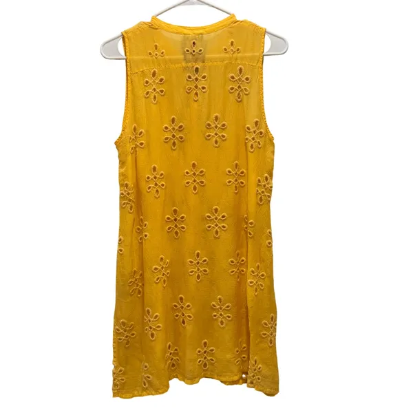 Johnny Was Embroidered Eyelet Floral Tunic Dress Yellow Cover Up‎ Resortwear XS - Image 5