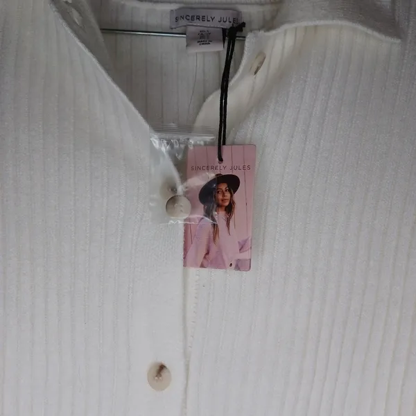 Sincerely Jules Off White Ribbed Knit Boho Cozy Chic Button Front Cardigan NWT - Image 2