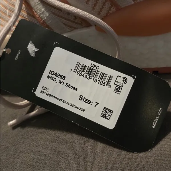 Adidas Peach and White Striped Sneakers - Image 7