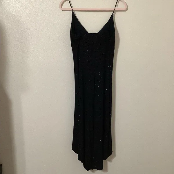 Jodi Kristopher Vintage 90s Black Sparkle‎ Glam Grunge Witchy Dark Romantic Midi Slip Dress L - Image 5