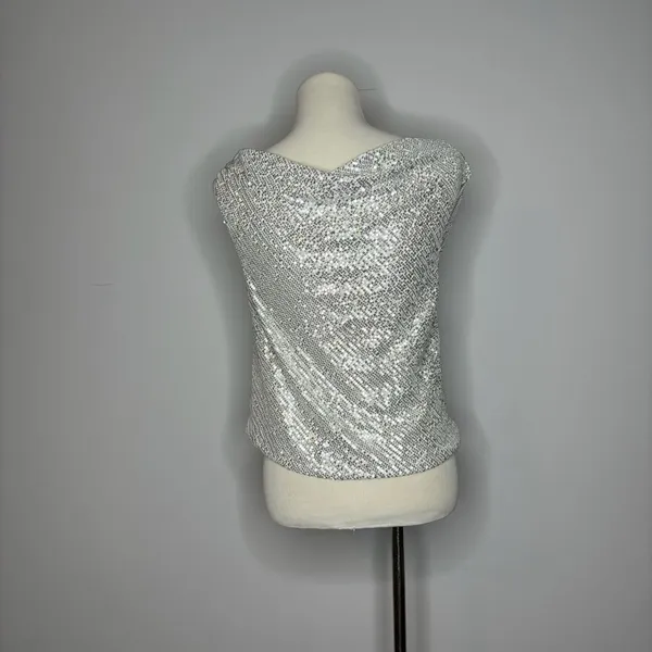 L Love- Silver Scoop Neck Sequin Shirt - Image 4