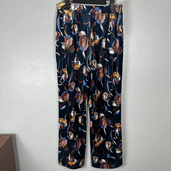 ModCloth Floral Wide Leg Pants Womens Sz Large Velour Retro Boho Pull On Pockets - Image 4