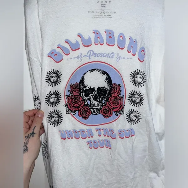 Billabong Under the Sun Tour Skull Roses Suns Long Sleeve Tshirt Size Medium - Image 7