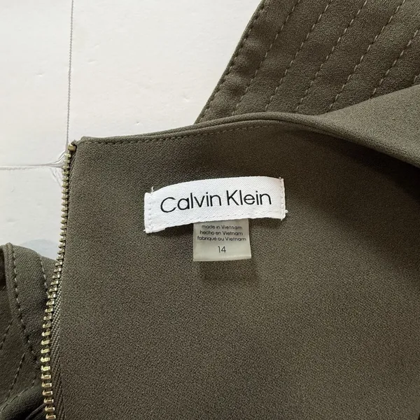 Calvin‎ Klein Army Green Ruffle Stretch Crepe Sheath Dress Size 14 - Image 9
