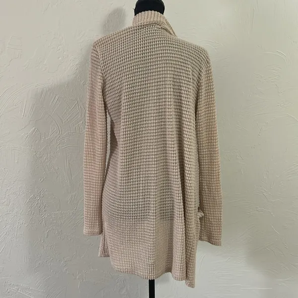 Cream Waffle Knit Open-Front Cardigan Sweater - Image 4