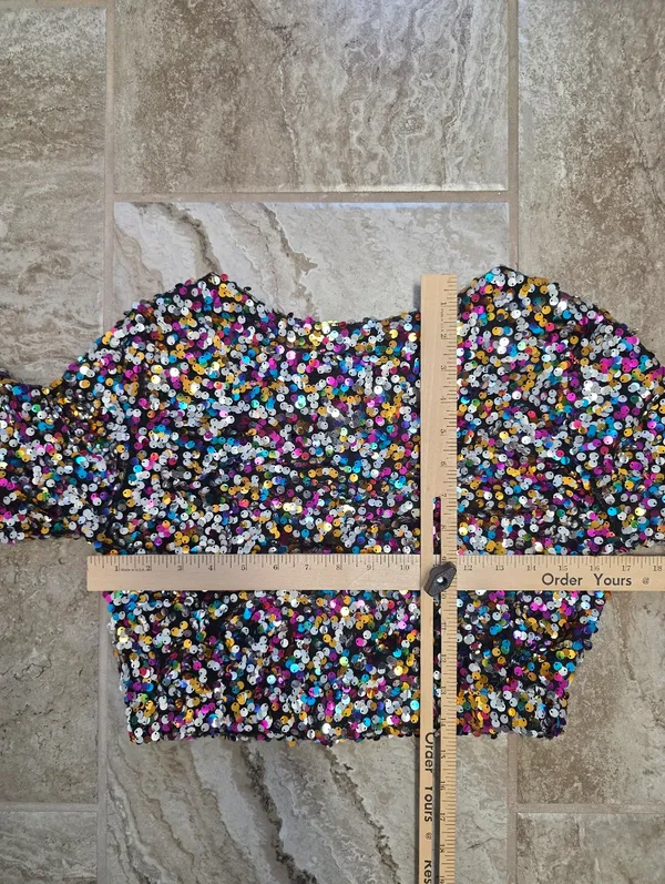 Women Sequin Cropped Top Blouse Size Small Multi Colored Party Christmas Holiday - Image 6