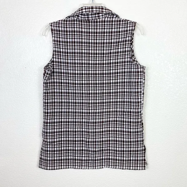 White Stag Brown & White Plaid Collared Sleeveless Button Up Shirt - Image 4