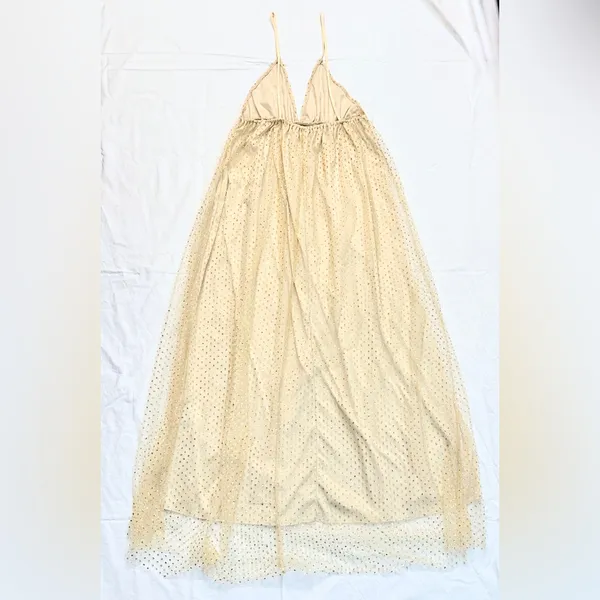 Beginning Boutique NWOT Faeriesty V-Neck Glitter Maxi Dress – Champagne/Gold – L - Image 8