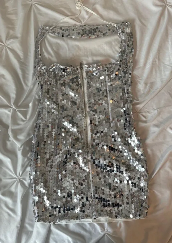 s Silver Sequin Mini Dress - Image 6