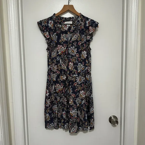 Velvet x Graham & Spencer | Navy Paisley Floral Ruffle Sleeve Mini Dress, XS - Image 2
