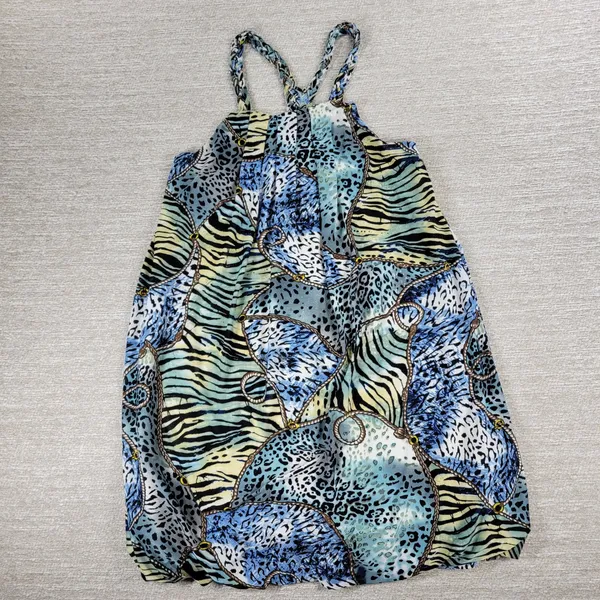Ocean Blue Racerback Coverup Dress L Animal Print Tiger Stripe Braided Neck Boho - Image 5