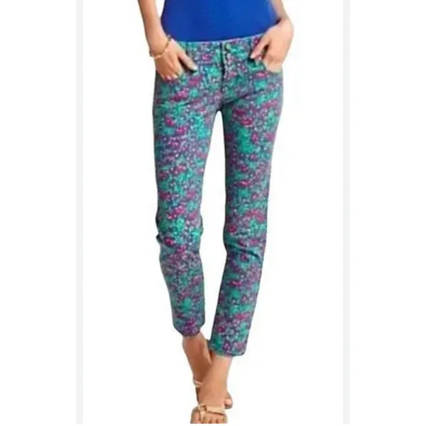 Lilly Pulitzer Worth Skinny Mini Pants Green Pink Floral Ankle Size 0 - Image 3