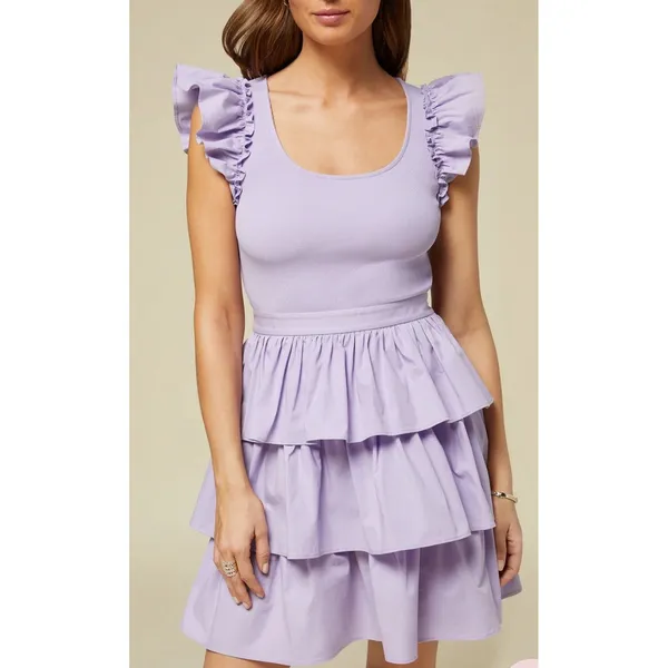 Rachel parcell‎ Ruffle Sleeve Tiered Dress Purple Sleeveless Mini Summer Party 8 - Image 5
