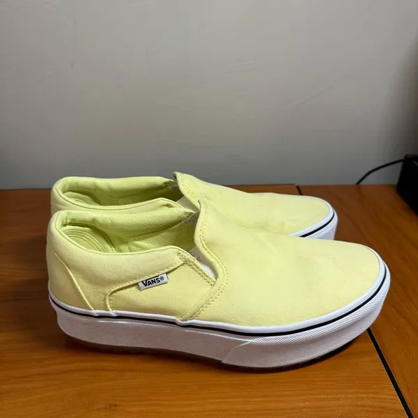 Vans Asher Platform Slip On Sneaker Shoe Yellow Canvas Butter Pastel Skater W9.5 - Image 7