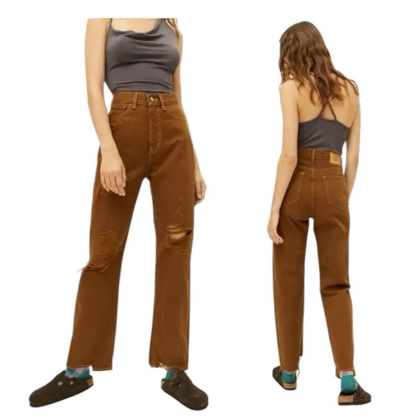 Womens BDG by Urban Outfitters Brown Distressed High Rise Cowboy Jeans - Sz 28 - Image 2