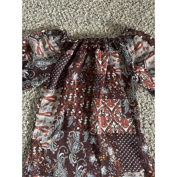 VTG Charlotte Russe Women's Boho Brown Print Sheer‎ Quarter Sleeve Dress Size S - Image 8