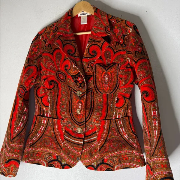 Isaac Mizrahi For Target Red Paisley Corduroy Blazer Jacket Women’s Size‎ M Boho - Image 3