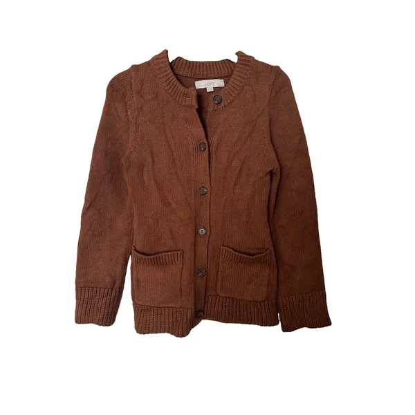 Loft Waisted Patch Pocket Cardigan XS Rust Brown - Image 2