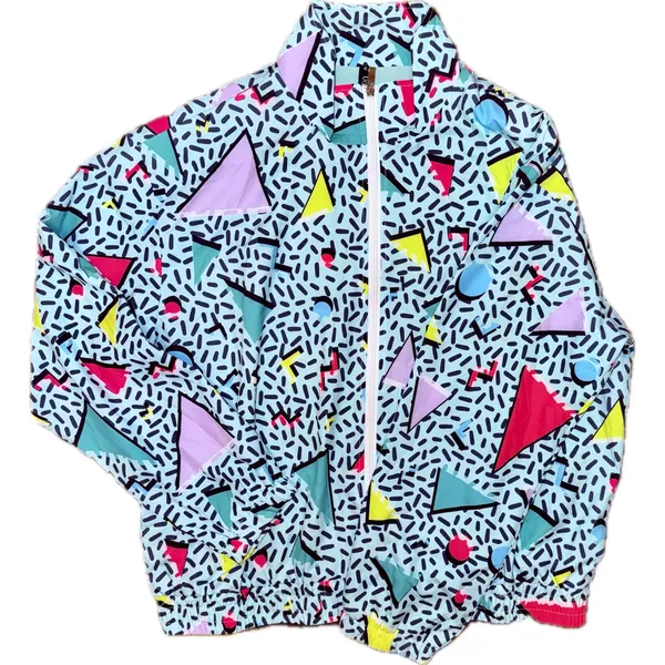 NWT Unisex 80s 90s Retro Windbreaker Jacket Geometric Memphis Print XL - Image 2
