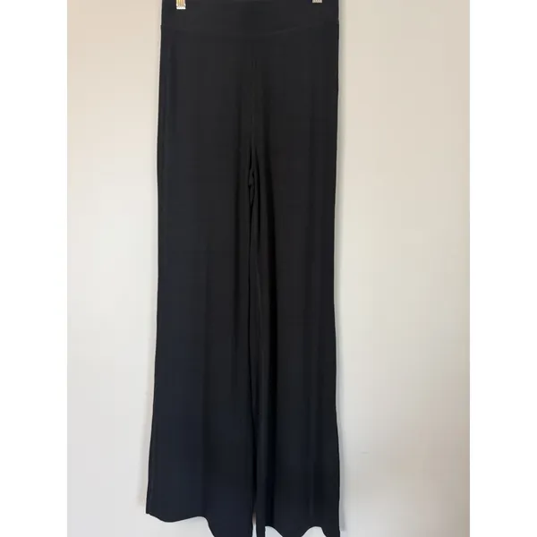 Nuuds Black Ribbed Slinky Modal Black Lounge Pants Wide Leg High Rise XS NEW $88 - Image 9