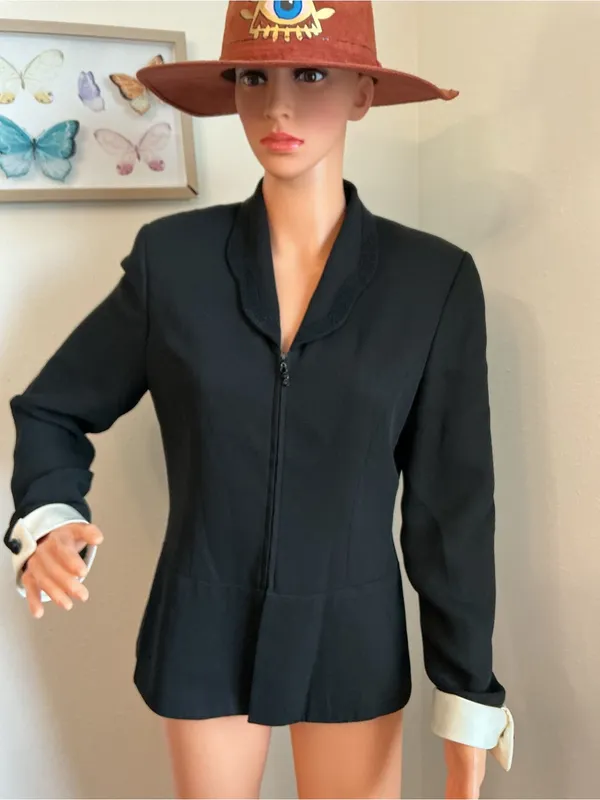 Vintage Albert Nipon Evening Black Beaded Blazer Jacket Sz 4 - Image 4