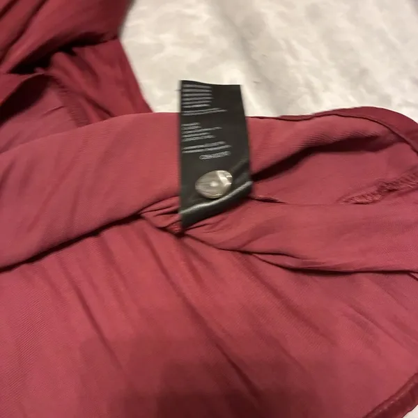By Anthropologie Burgundy Ruffle Shoulder Peasant Blouse Long Bishop Sleeve XL - Image 7