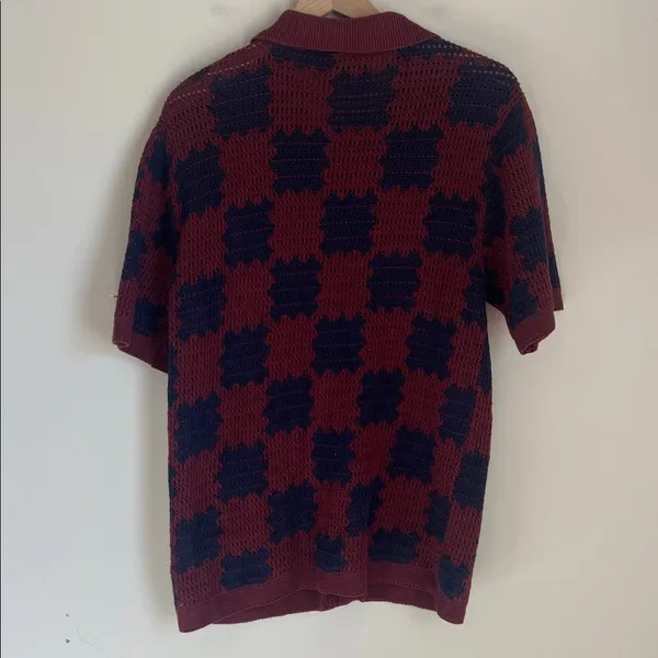 Massive Luxury Edition Checkered‎ Knit Polo Button Shirt Mens Medium - Image 4