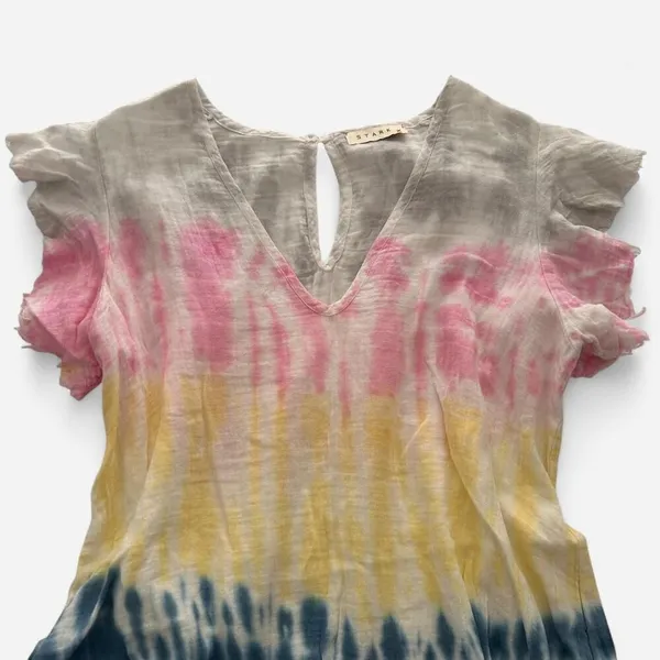 StarkX Tie-Dye Colorful rainbow Cotton Gauze Frayed Hem Top Luxury Boho M - Image 2