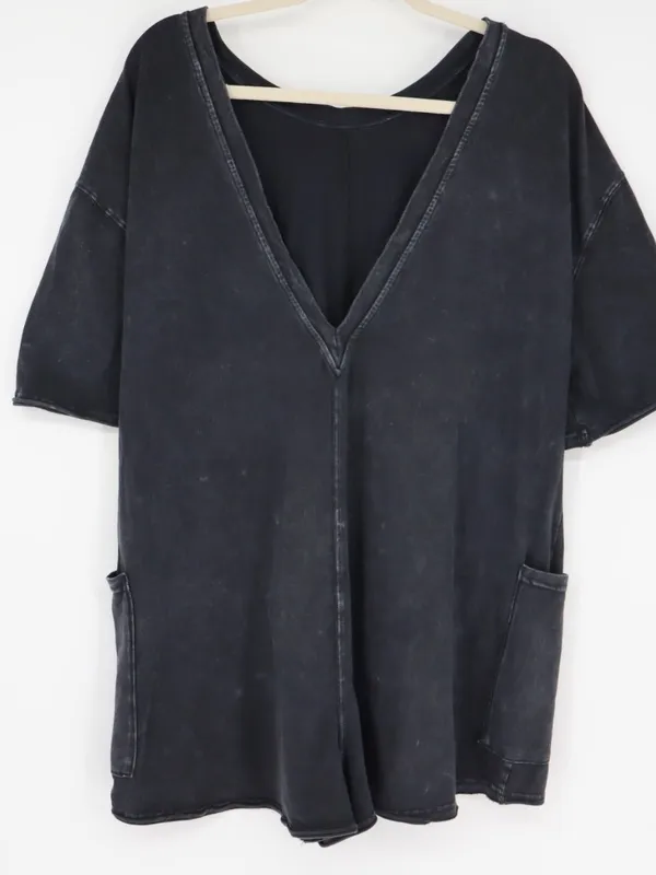 FP Movement Hot Shot Tee Romper Women’s M Black Mineral Wash Oversized Pockets - Image 10