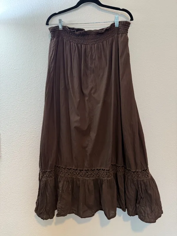 Free People Y2K Brown Long Flowy Maxi Peasant Skirt - Image 2