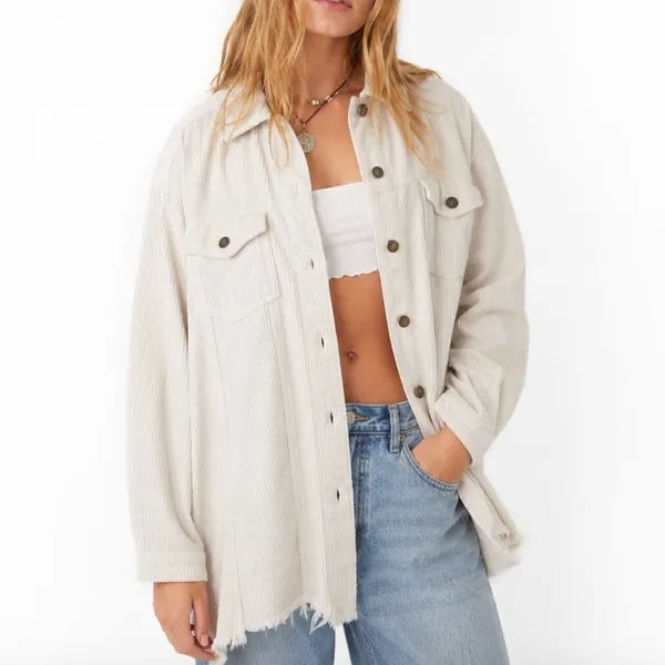 POL Cream Corduroy Button Up Jacket Raw Hem Size Medium Shacket - Image 2