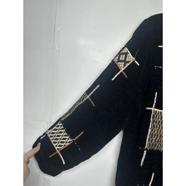 Allure Women’s Button Front Abstract Jacket Black Embroidered Pattern Size Large - Image 2