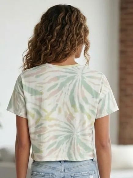 AC/DC High Voltage Tie-Dye Crop Tee Youth XXL S Ivory/Green/Pink/Yellow EUC - Image 5