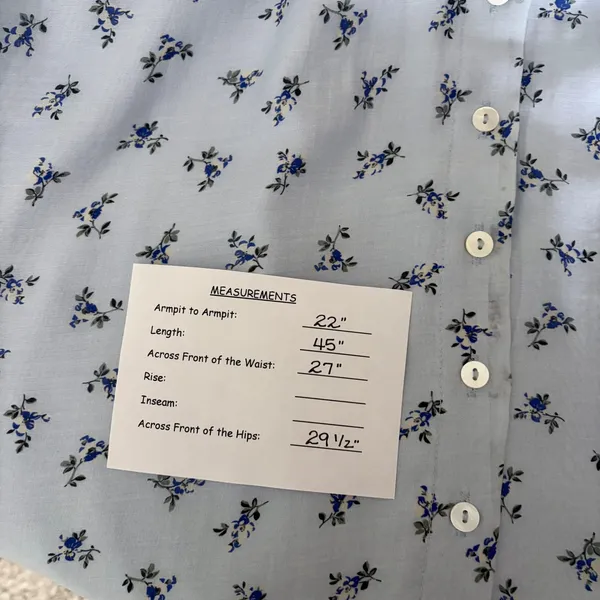 ROOLEE Wandering Free Blue Floral Dress Midi Tie Waist Buttons Raglan Small - Image 13