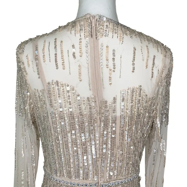 Mac Duggal Rose Gold Sequin Beaded Illusion Trumpet Gown Size 8 NWT FLAWED - Image 8
