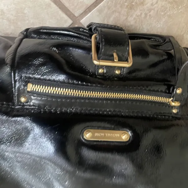 Michael Kors Black Patent Leather‎ Satchel Shoulder Bag Designer Purse EUC - Image 2