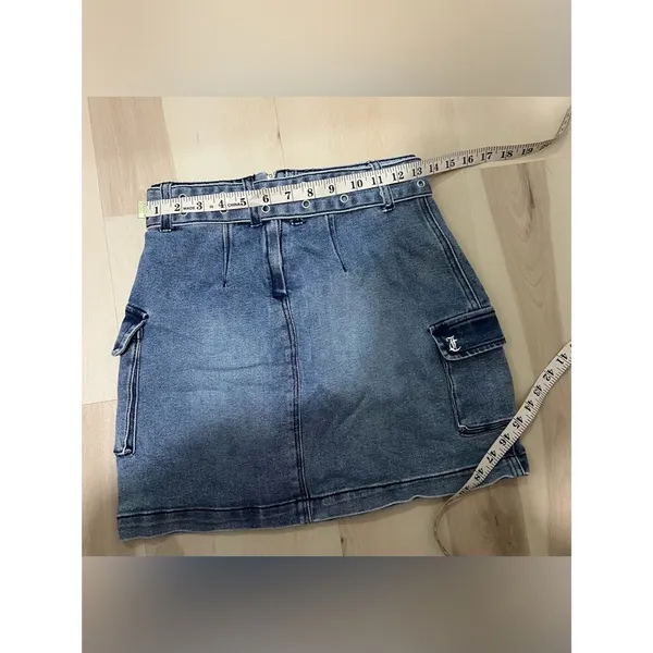 Juicy Couture NWT Size 25 XS Blue Denim Belted Cotton Cargo Miniskirt Retro Y2K - Image 11